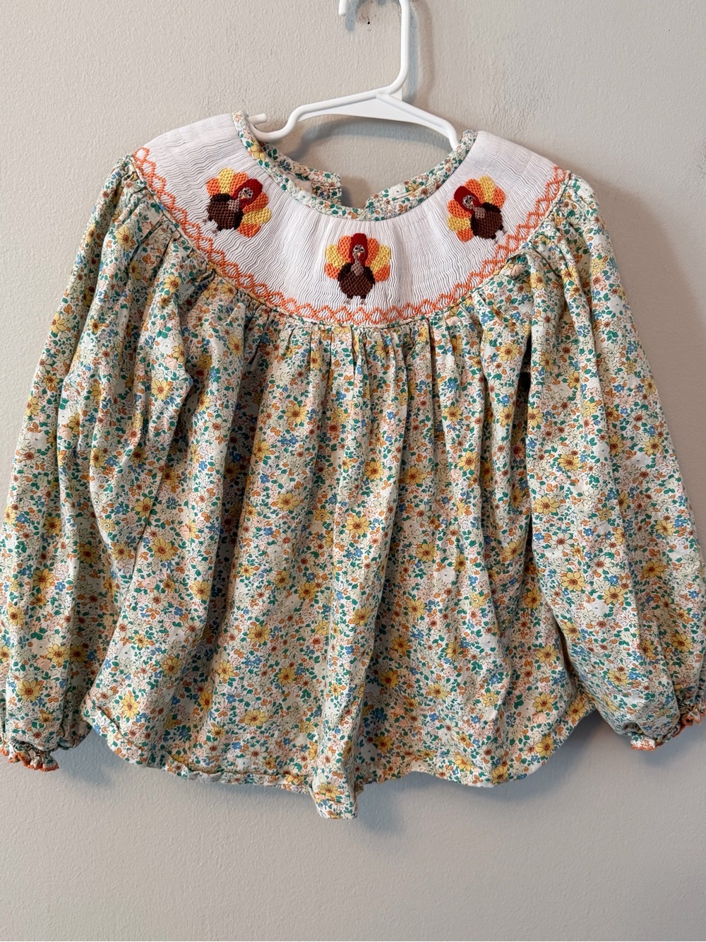 Smockingbird Floral Smocked Turkey Long-Sleeve Top